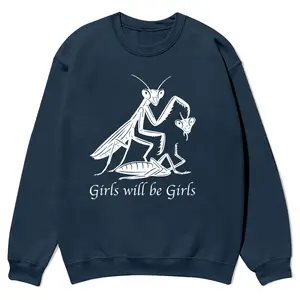 “Girls Will Be Girls” crewnecks for men and women, full color fall sweatshirts, fun and cozy patterned sweaters, unisex fall clothing