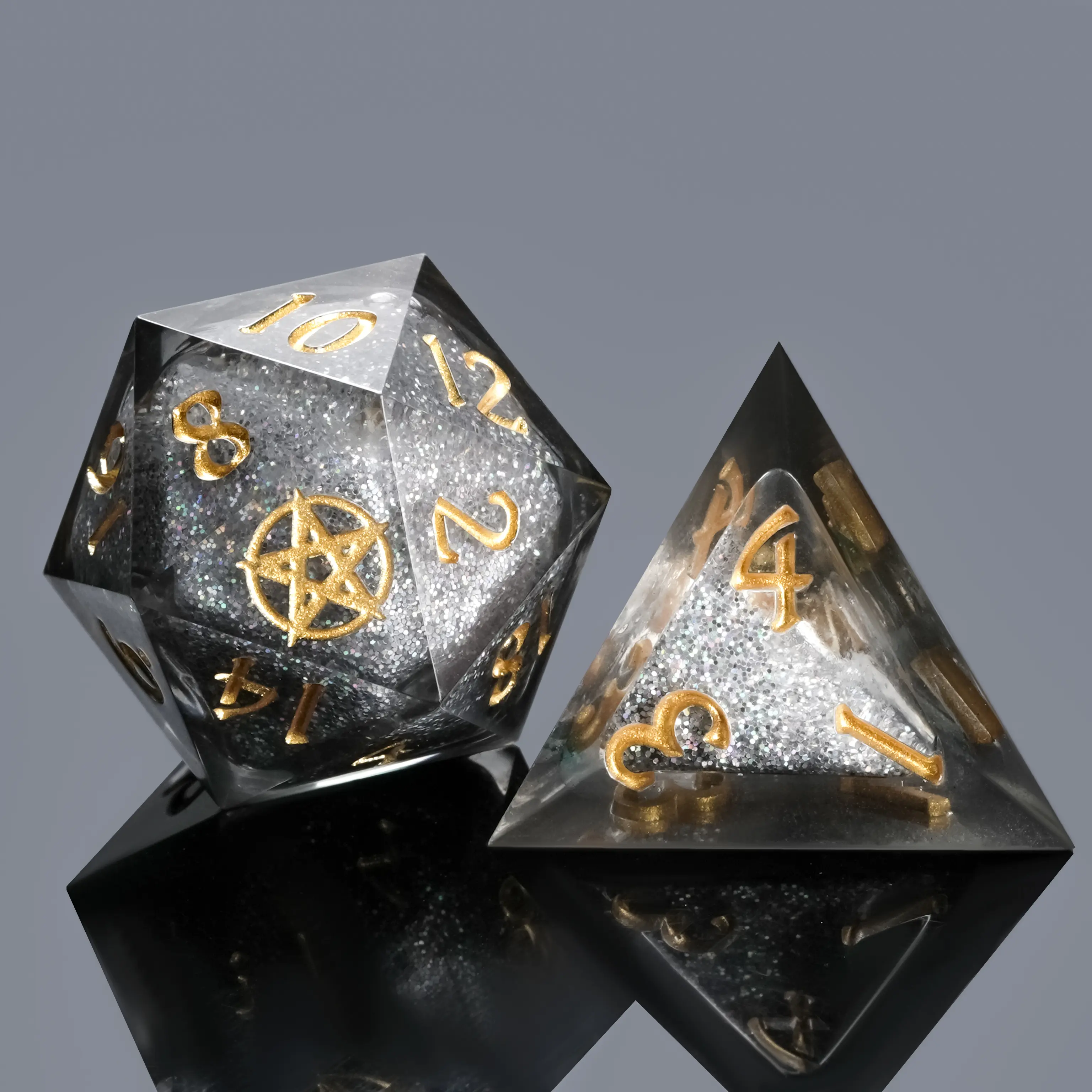 Liquid Core Resin Dice Set Laser Engraved Pentagram DND Polyhedral
