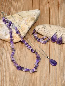 Boho Style Irregular Stone Decor Vintage Jewelry Set, Including Necklace & Dangle Earrings, Fashion Jewelry Accessories for Women & Girls