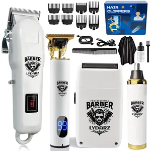 LYDARZ 809D 4 In 1 White Hair Clippers for Men Electric Shavers Ceramic T-Blade Professional Beard Trimmer Kits & Sets Brush Flawless Adjustable Attachment Barber Equipment split end trimmer trimmers for men,Set completo, Rechargeable comfort hair clipper