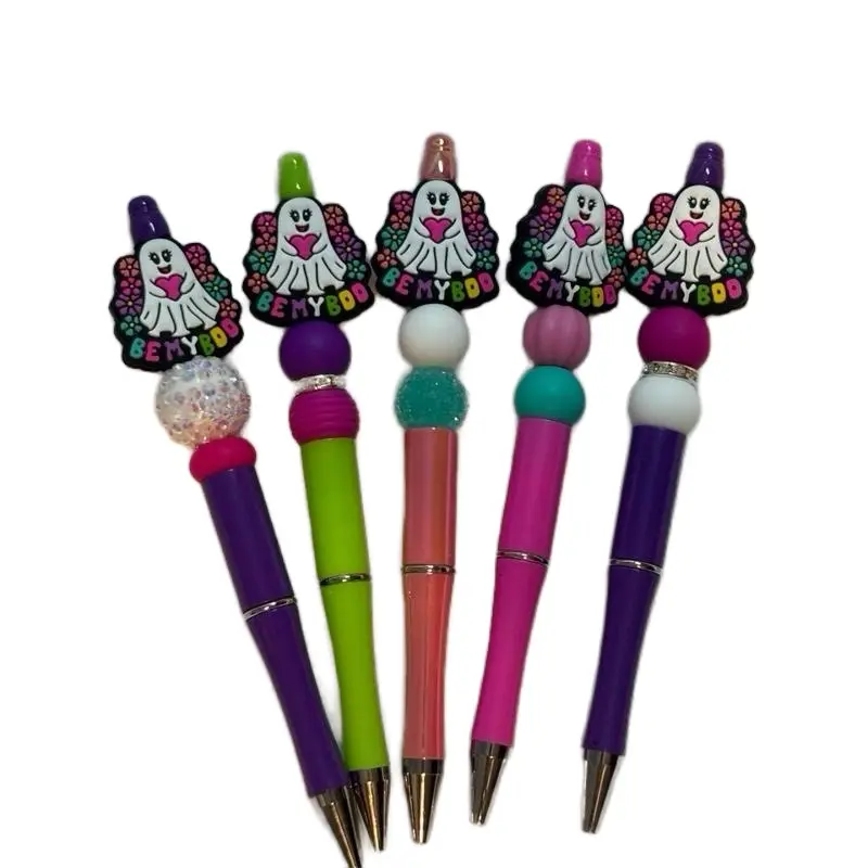 (Live Claim Only) 5 Piece Bundle Pen Set with Various Bead Types and Colors Handmade Silicone Acrylic Beads Durable Plastic Body Black Ink Refills Included Perfect for Journaling Note-Taking or Gifting