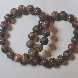 Natural Leopard Skin Jasper Crystal Bead Bracelet 10mm