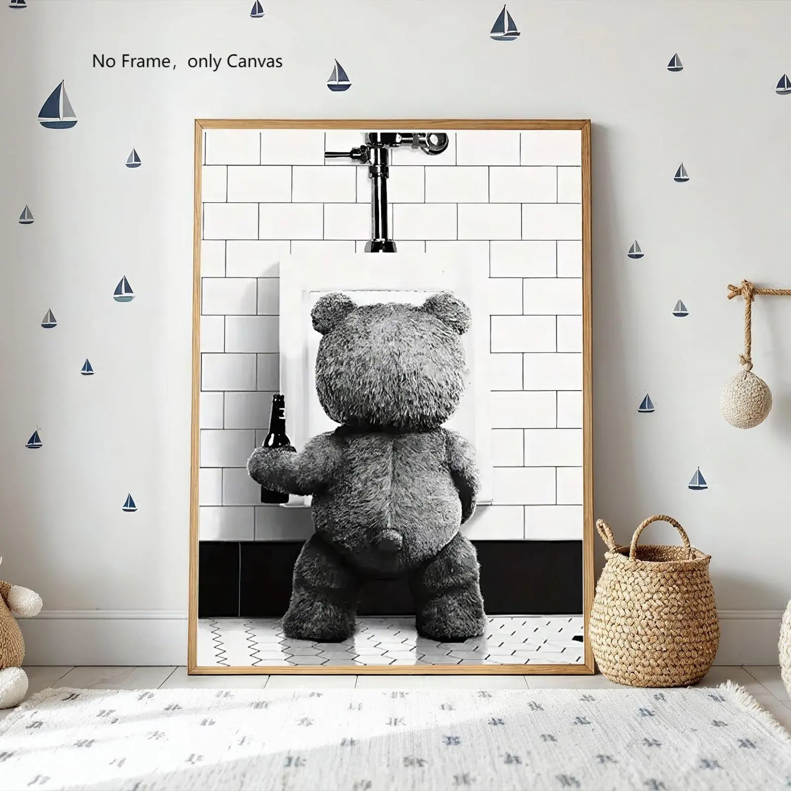 Bear Hugging Beer Wall Art, Vintage Poster Print, Minimalist Design Canvas Painting, Unframed Painting, Super Cute Decoration Home Decor, Picture Image Prints for Bathroom Bedroom Living Room