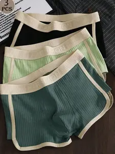 Men's Fashion Waist Band Elastic Soft Breathable Comfortable Boxer Briefs 3pcs Multicolor Striped Sporty Mid Rise Underwear for Couple Family