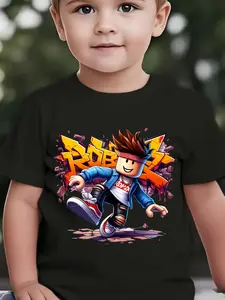 Toddler Boys Roblox Cool Avatar Graphic T-Shirt, Cute Roblox Character Streetwear Tee for Kids, Short Sleeve Cotton Gaming Shirt, Gift for Roblox Game Lovers