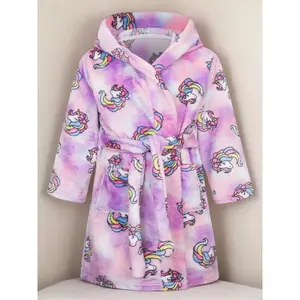 Girls' Fashion Creative Pajamas Hooded Bathrobe, Ultra-Soft Flannel Warm Sleepwear, Cute Cartoon Robe for Home Use After Shower, Cartoon Print Pajama