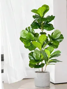 Artificial Ficus Tree Branch, Decorative Faux Green Plant with Ficus Leaves, Indoor and Outdoor Home Decor, No Pot Included