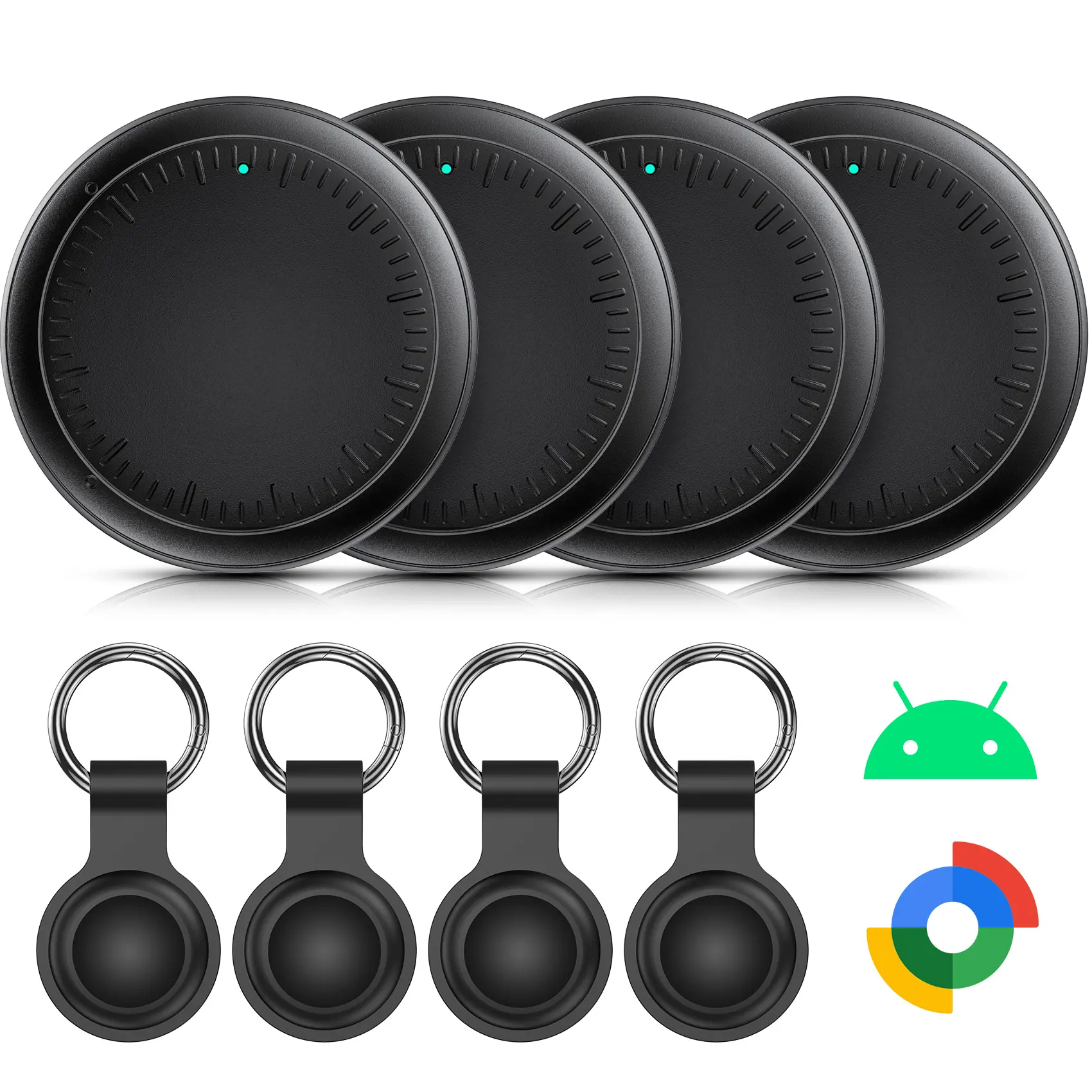 4-Pack Tracker Set (Android ONLY) Durable Compact Smart Air Tracker Tag for Keys, Wallet, Car,E-Scooter & Luggage IP67 Waterproof with Silicone Case Dual Protection Worldwide Tracking 80-100db Anti-Lost Alarm & Left-Behind Alerts | App Required