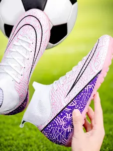 Men's Sporty Lace Up Soccer Shoes, Comfortable Breathable High Top Football Shoes, Professional Training Shoes for All Seasons