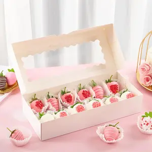 12.5 x 5.5 x 2.5 Inch Bakery Boxes, 20 Pack Auto-Popup Cookie Boxes with Window, White Treat Box for Chocolate Covered Strawberries, Cocoa Bombs, Donuts, Muffins, Pastries