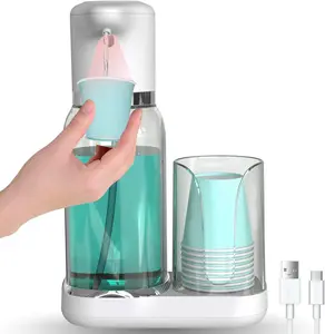 Automatic Mouthwash Dispenser for Bathroom, 25oz(750ml)  Mouthwash Dispenser with Cup Holder,  Sensor and 2 Dispensing Levels, Rechargable Mouth Pumb Dispenser for   Groups