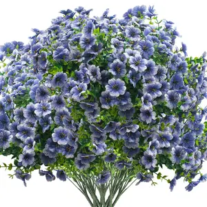 Artificial Outdoor Spring Decor, 16 Bunches Realistic UV-Resistant Silk Daisy Flowers, Lifelike Artificial Flower, Fake Flower, Perfect for Patio Garden Window Box, Blue Color