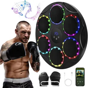 Music Boxing Machine with Boxing Gloves, Large Colorful LED Wall Mounted Smart Bluetooth Music Boxing Training Equipment for Adults and Kid, Electronic Boxing Music Workout Machine for Home and Gym