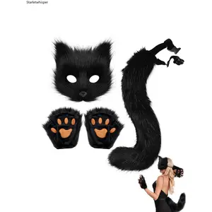 Halloween Fox Costume Set for Adults & Kids, Plush Paws, Half-Face Mask & Adjustable Tail, Cute Fancy Dress Outfit Ideal for Halloween Parties, Cosplay & Holiday Events