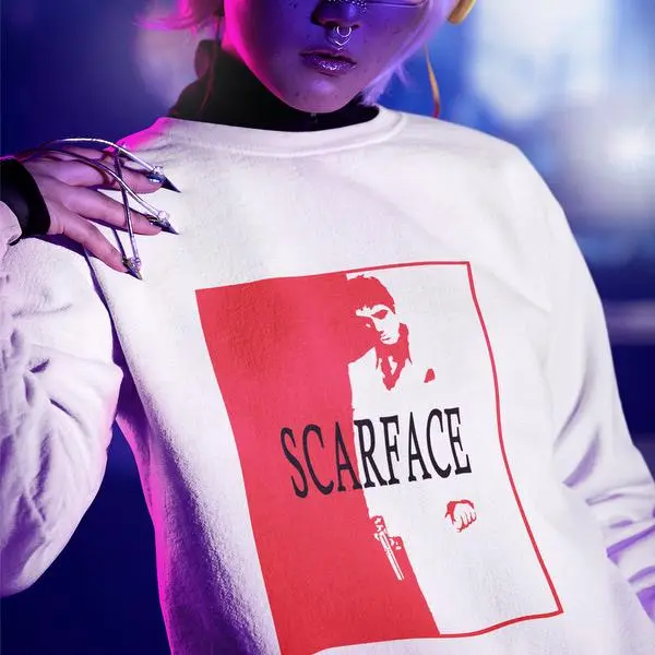 "Scarface Chic Boutique: Explore Iconic Crime Film Sweatshirts!  Elevate Your Streetwear Game, Embrace Tony Montana's Legacy, & Enjoy Premium Comfort with Unique Designs. Say Hello to Your New Favorite Sweatshirt!