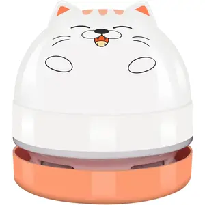 X-HVC04   Mini Desktop Vacuum Cleaner, Portable USB Vacuum Cleaner for Desk Mini Cute Cartoon Desktop Vacuum for Cleaning Eraser Crumbs, Dust, Crumbs, Computer, Keyboard and Car (White Orange)