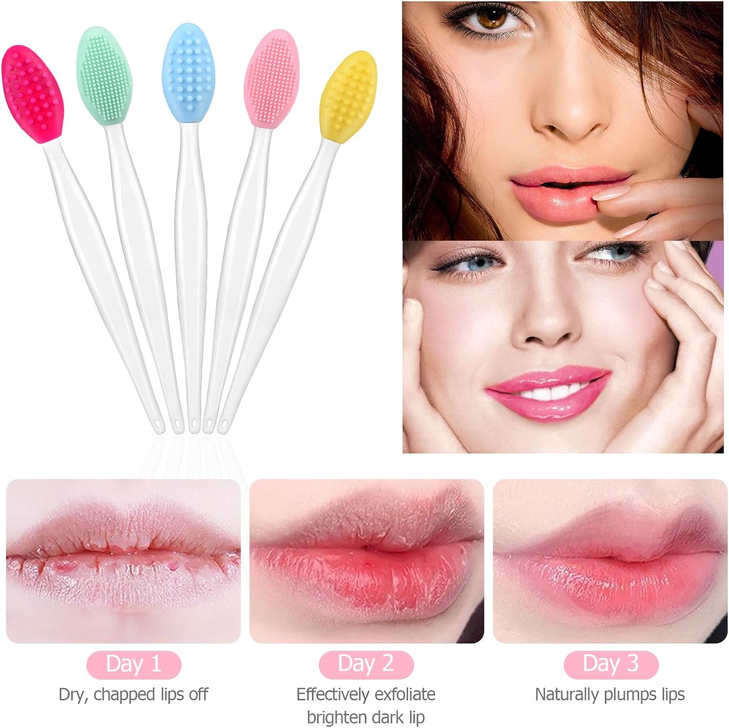 5Pcs Lip Scrubber & Face Exfoliator Brush Set – Silicone Nose Pore Cleansing Scrubber for Blackhead Removal, Gentle Lip Exfoliation, Facial Massage Tool for Skin Care & DIY Mask Application