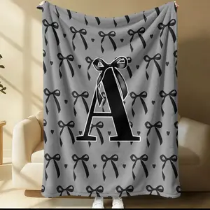 Gunmetal Gray Capital Letters A to Z Print Blanket, All-Season Use, Suitable for Bed Sofa Car Room Decor, Gift for Kids and Adults
