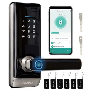 TMEZON Smart Door Lock H2 Keyless Entry Fingerprint Keypad Digital Lock with Handle for Home Remote Card Unlock 5-in-1 Biometric Key Bluetooth App