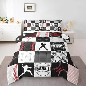 Kids Baseball Comforter,Softball Bedding Set,Sports Game Quilted Comforter,Patchwork Down Comforter,Baseball Gift Duvet Insert Red Black Gray Blanket