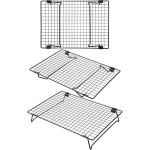 3 count Stackable Cooling Rack for Baking, 13.3 x 9.3 Inch Carbon Steel Wire Rack with Folding  for Cookie Cake Pizza Jerky, Multi-Use Bread Oven Racks for Cooking Roasting Drying Grilling
