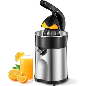 Electric Citrus Juicer Squeezer, Orange Juicer with Two Interchangeable Cones, Suitable for orange, lemon and Grapefruit, Brushed Stainless Steel, Easy to Clean and Use (Black+)