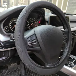 PU Leather Car Steering Wheel Cover Suitable For 38cm/15inch, Elastic Band Anti-Slip Protective Case, Auto Interior Accessories Decorations Automotive