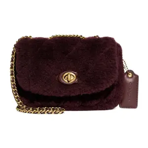 COACH Pillow 20 Women's Small Shoulder Bag with Twist-Lock Flap and Shearling-Leather Blend in Burgundy