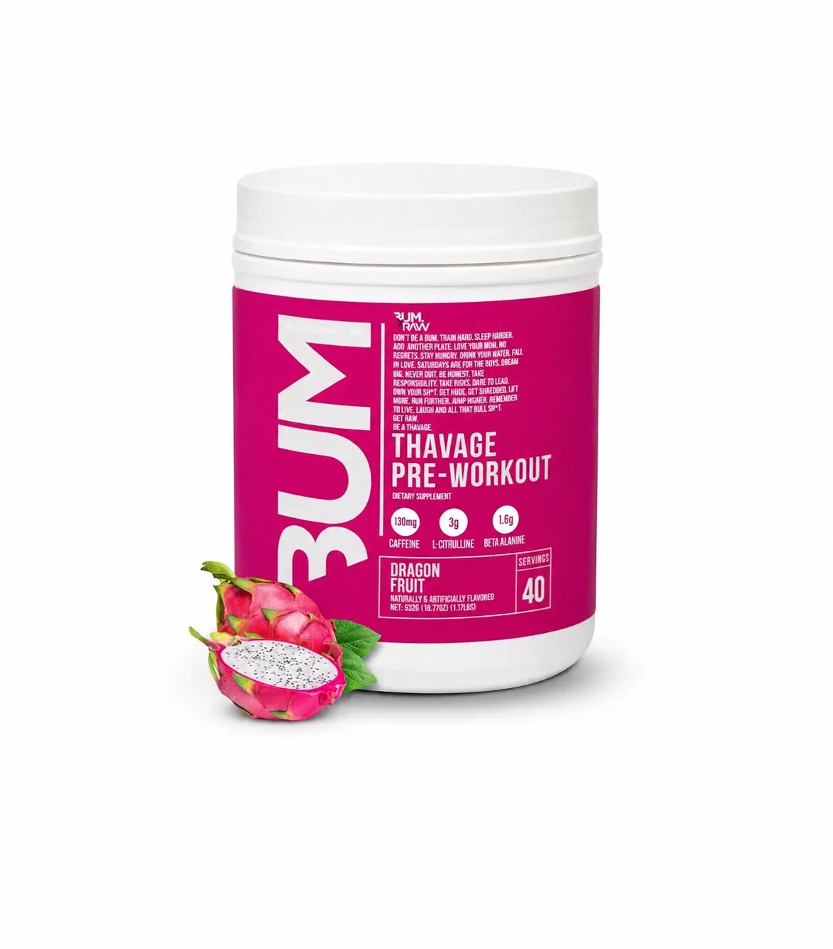 BUM Thavage Dietary Fitness Pre-Workout Carbohydrate Supplement, Dragon Fruit Flavor - 40 Servings