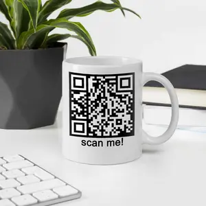 QR Code Mug - Black/White 11oz/15oz Ceramic Cup with Handle, Washable and Reusable - Tumbler Coffee Reuse