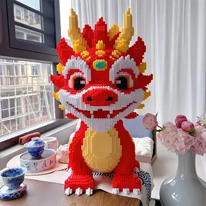 DIY Intelligence Fun Qilin Flame Dragon Building Blocks, Building Block Model, Festive Elegant Desktop Decoration, Home Decor Gift Idea