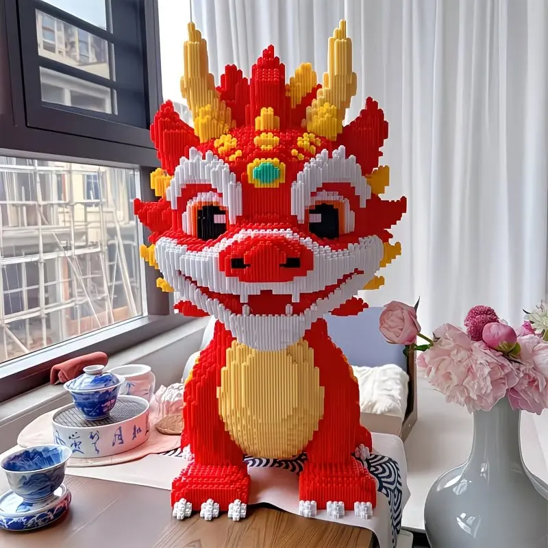 DIY Intelligence Fun Qilin Flame Dragon Building Blocks, Building Block Assembly, Building Block Model, Festive Elegant Desktop Decoration, Home Decor Gift Idea
