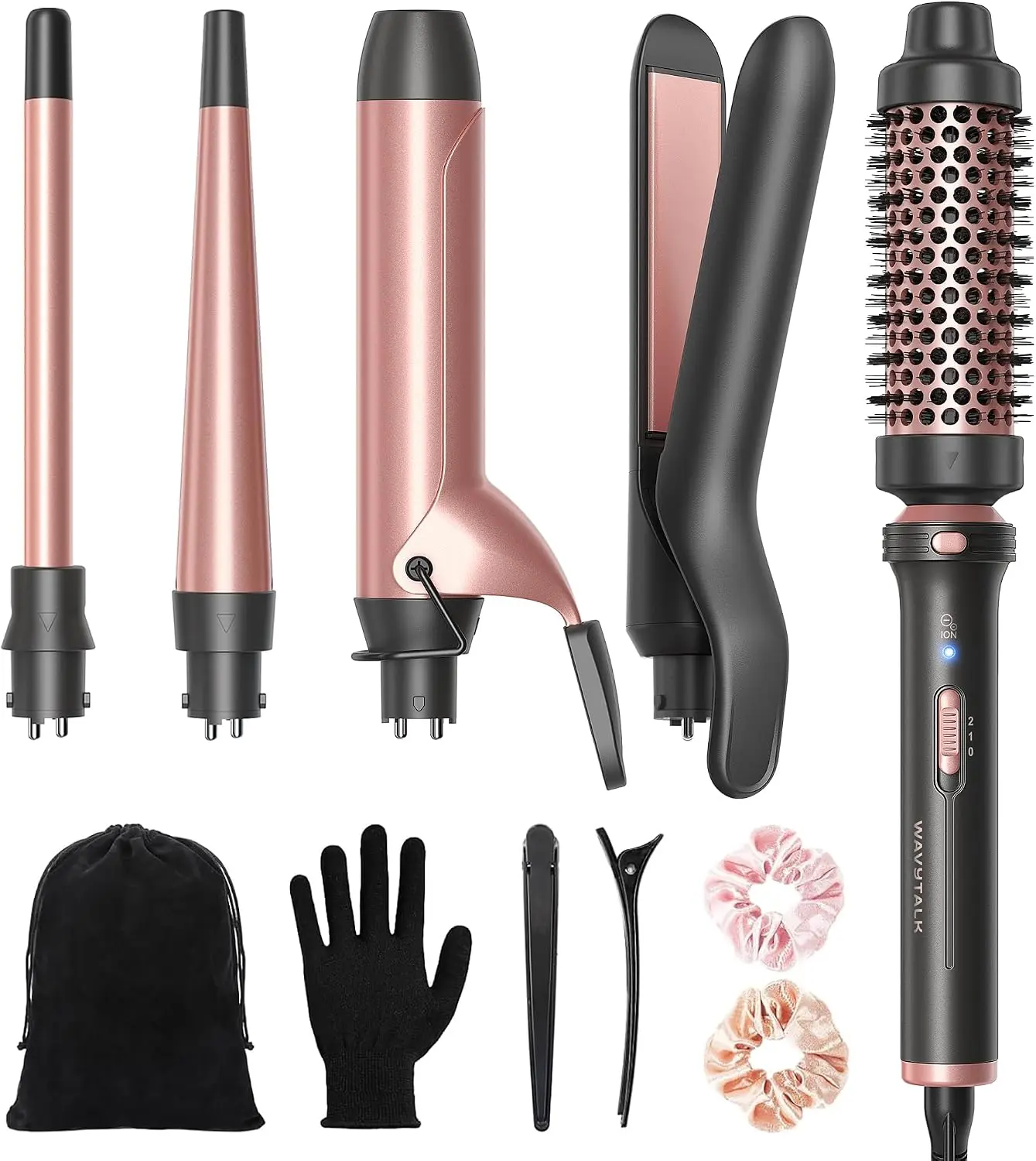Wavytalk 5 in 1 Curling Iron with Thermal Brush,Flat Iron,Versatile Styling | Interchangeable Curling Iron Set(0.5”-1.25"), Ceramic Curling Iron, Less Damage, Fast Heating Wand Curling Iron, Dual Voltage