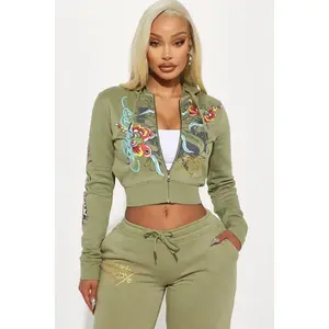 Ed Hardy Butterfly Zip Front Hoodie - Sage B