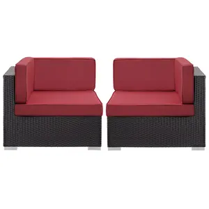 Modway Gather Corner Sectional Outdoor Patio Set of Two in Espresso Red