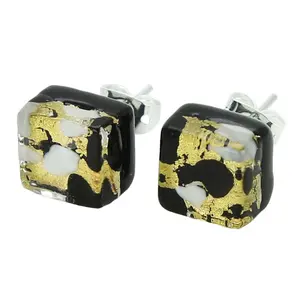Glass Of Venice Murano Glass Venetian Reflections Square Stud Earrings - Black Gold