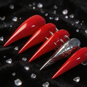 Handmade False Nails, Silver Dual Color, Long Dragon Claw Shape, Medium Length, Glossy Finish, Nail Art Accessories