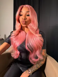 Body Wave Pink Lace Front Wigs Human Hair 13x6 HD Pink Lace Front Wig Human Hair Wear and Go Glueless Wig Pre Plucked with Natural Hairline 34 Inch Hot Pink Colored Hd Lace Frontal Wigs For Black Women
