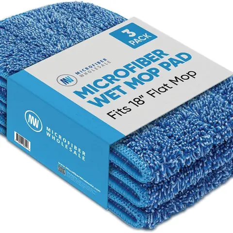 18 inch Microfiber Wet Mop Pad Refills – Machine Washable & Reusable Replacement Heads for 18" Flat Mop | Hardwood, Tile, Vinyl & Laminate (3 Pack)
