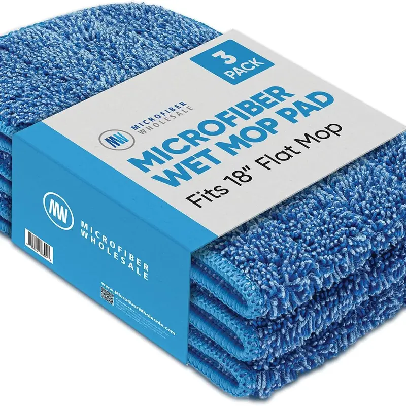 18 inch Microfiber Wet Mop Pad Refills – Machine Washable & Reusable Replacement Heads for 18" Flat Mop | Hardwood, Tile, Vinyl & Laminate (3 Pack)