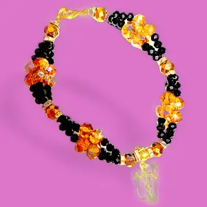 Angelito Negro Handmade Charm Bracelet with Iridescent Beads, 3-Thread Design, Daily Wear Accessory with Protection Sign