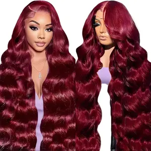 13*6 Lace Wigs 99j Burgundy Lace Front Wigs Human Hair Pre-Plucked Wig Human Hair 180% Density Human Hair Lace Front wigs for Women HD Transparent Lace Frontal Wigs Human Hair for Ladies Daily Use Event Use Party Use