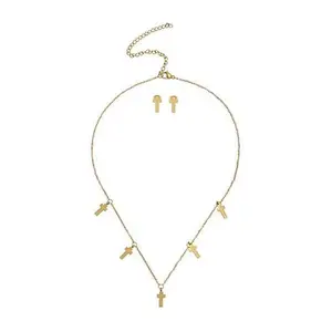 Stately Steel Cross Necklace and Earrings Set