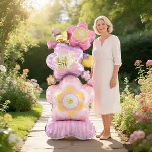 Large Standing Base Flower Mother's Day Decorative Balloon, Aluminum Foil, Mixed Colors, Perfect for Birthday & Mother's Day Gifts
