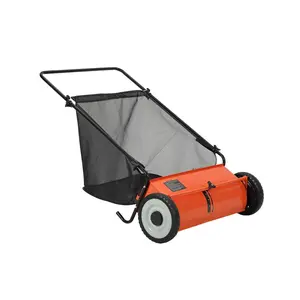 Garvee 21-Inch Lawn Sweeper with 7 Cubic Feet Large Capacity Collection Bag, 4 Rotating Brushes, Adjustable Height, Durable Steel Frame, and Rubber Wheels for Efficient Grass, Leaf, and Debris Collection