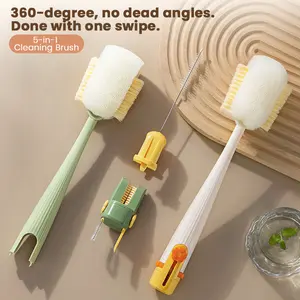 Stop Drinking Mold! 5-in-1 Water Bottle Deep Cleaning Brush Tool for Stanley Tumblers & Hydro Flasks. Easily Clean Lids, Straws & Crevices. Features Sponge, Wire Brush & Ring Remover Tool. Kitchen Essential.