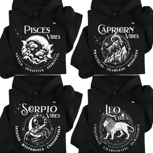Full 12 Zodiac Hoodie, Minimalist Astrology Sign Pullover Hoodie, Trending Christmas Unisex Graphic Hoodie, Casual Outfit, Comfortable Menswear & Womenswear Top, Perfect Xmas Gift For Men And Women, Dec1