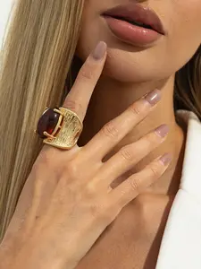 Vintage Geometric Jade Inlaid Ring, Women's Wide Band Open Ring, Party Jewelry, Daily Wear, Gift Set