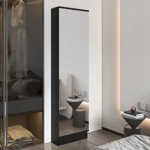 Ruan XL Shoe Rack Mirror Five Interior Shelves Single Door Cabinet