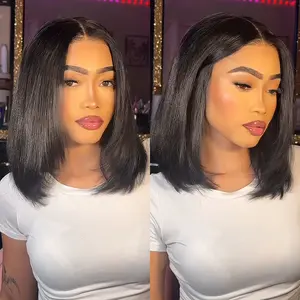 Yaki Straight Wear Go Pre-Layered Cut Bob Wig Pre Cut Glueless HD T Part Lace Front Wig Natural Black Deep Part Lace Glueless Wig #TikTokShopBacktoSchool